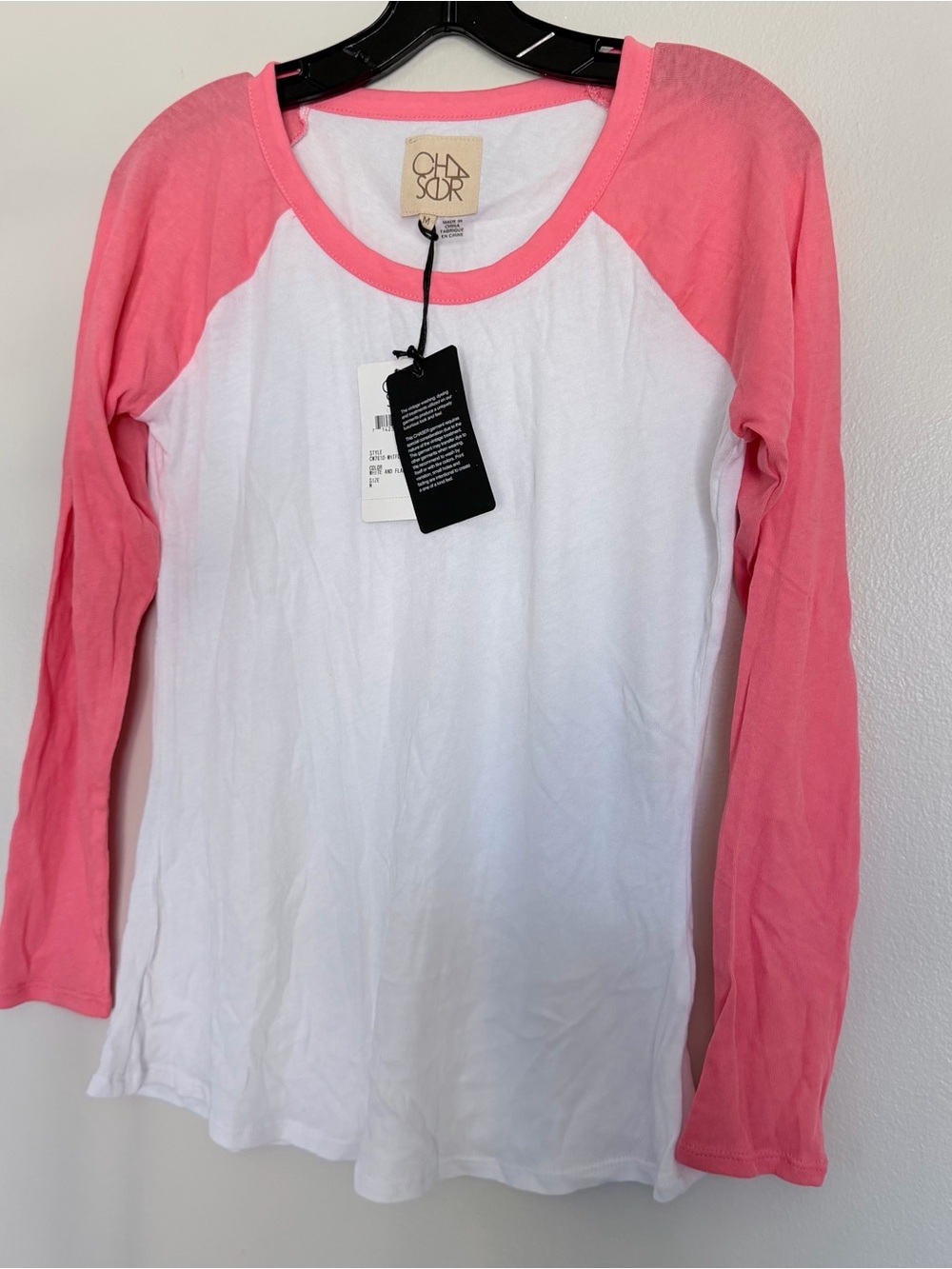Chaser Women’s White & Pink Raglan Long Sleeve Tee